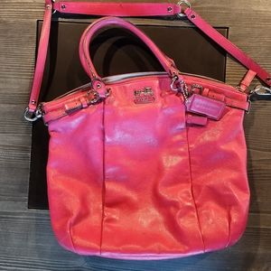 Coach Hot Pink Leather shoulder purse. With long strap for crossbody.
